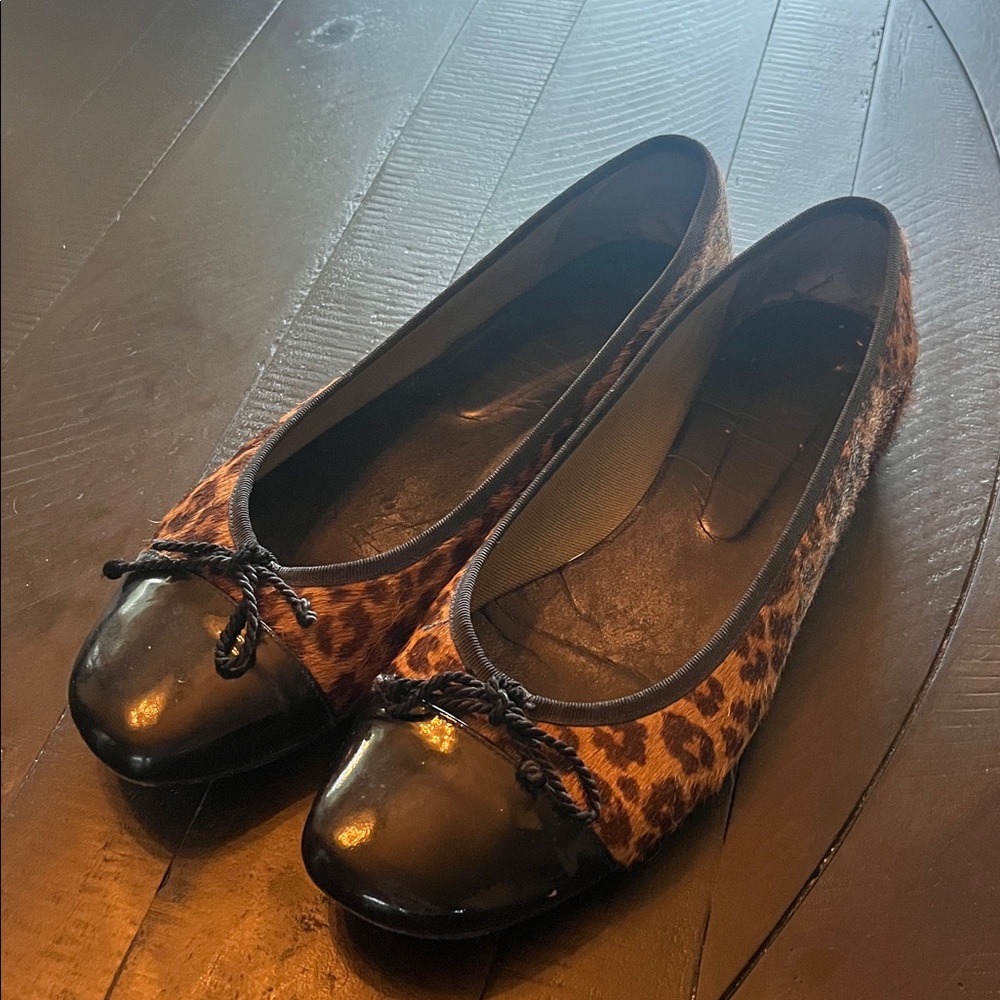 Leopard Print Ballet Flats with Black Toe